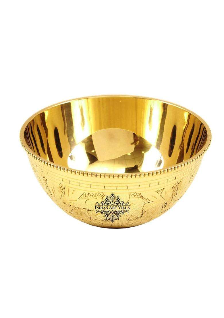 INDIAN ART VILLA Brass Curved Designer Bowl | 250 ml | 8.5 fl oz - Indya
