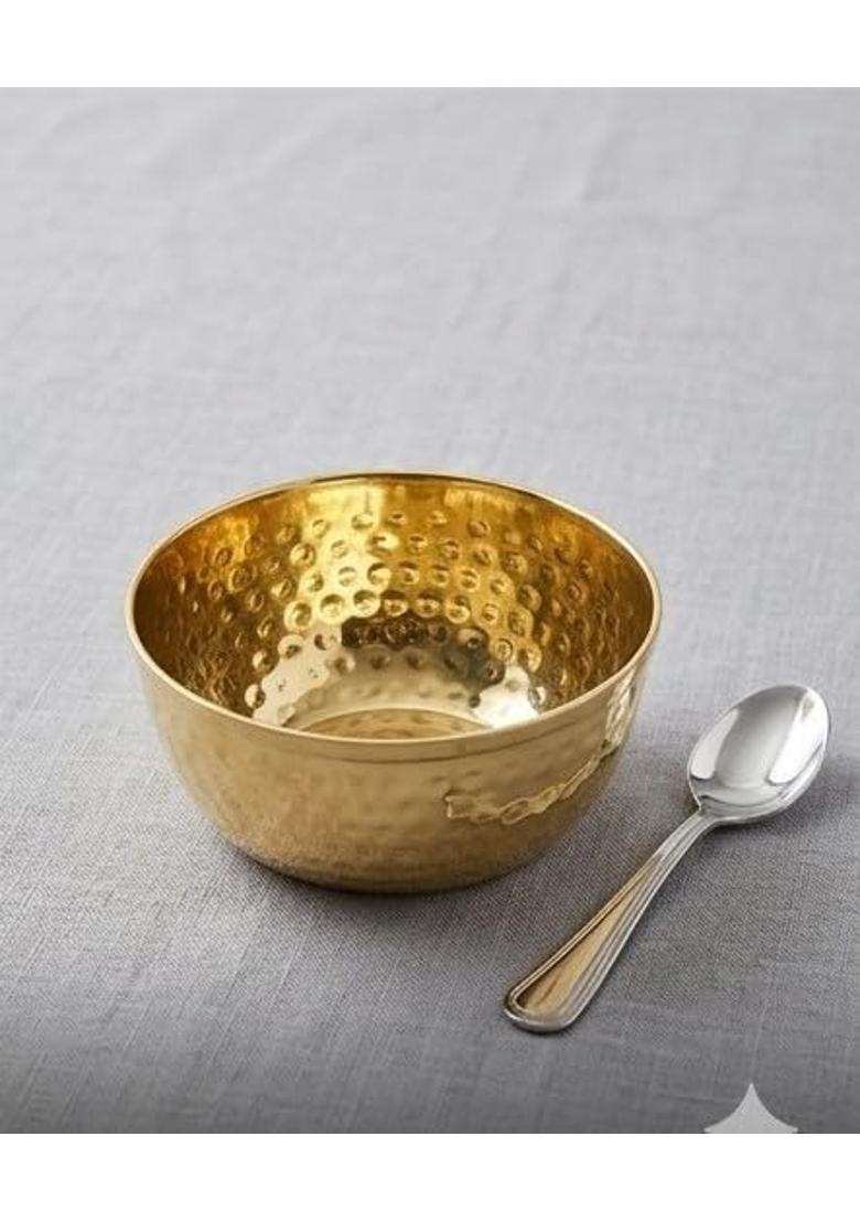 Desi Dhatu Brass Pital Hammered Bowl Vintage Serveware - Indya