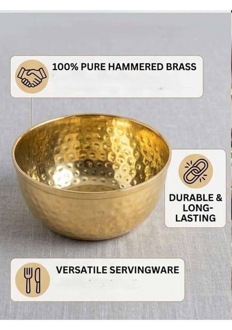 Desi Dhatu Brass Pital Hammered Bowl Vintage Serveware Set - Indya