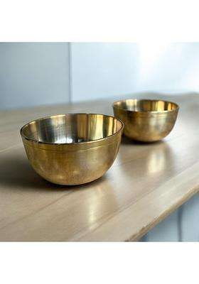 GBW Brass Bowl Plain Set of Brass Ki Katori Big Plain Traditional Pital Bowl | 300 ml | 10.1 fl oz | 2-Piece Set