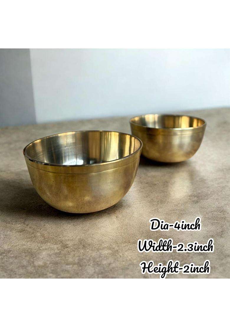 GBW Brass Bowl Plain Set of Brass Ki Katori Big Plain Traditional Pital Bowl | 300 ml | 10.1 fl oz | 2-Piece Set - Indya