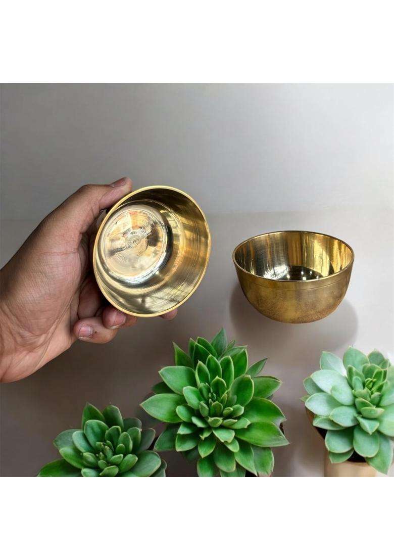 GBW Brass Bowl Plain Set of Brass Ki Katori Big Plain Traditional Pital Bowl | 300 ml | 10.1 fl oz | 2-Piece Set - Indya