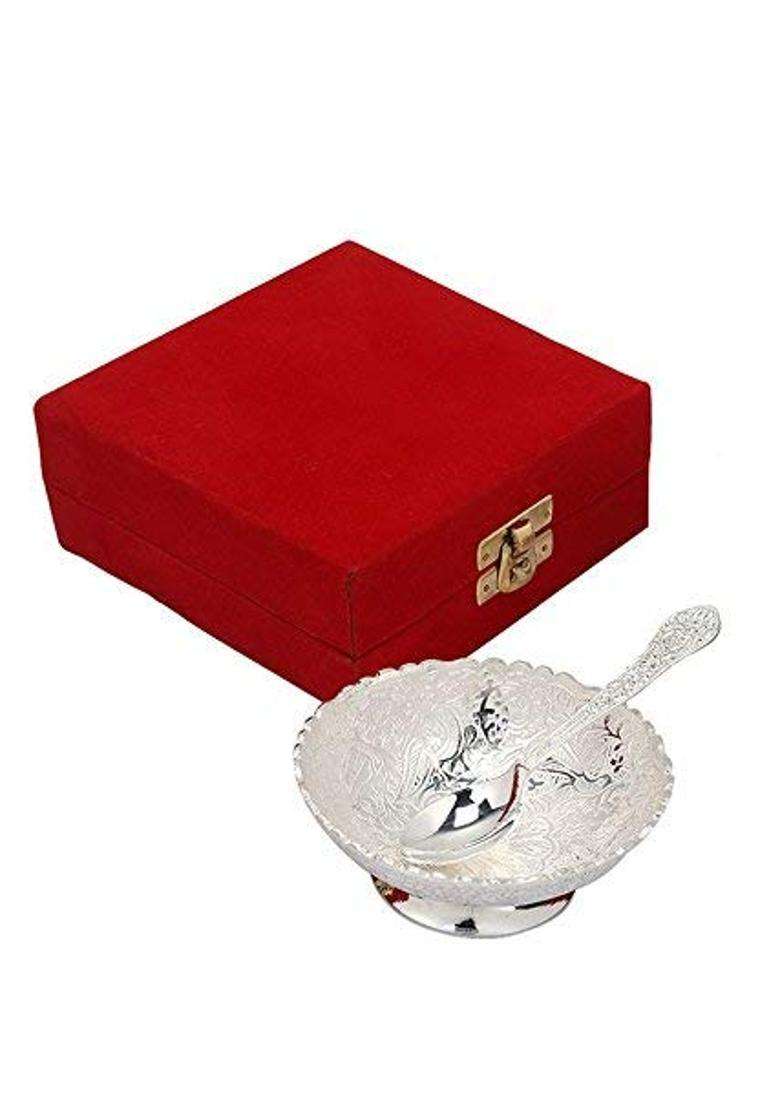 R Ayurveda Copper Silver Single Bowl with Velvet Gift Box - Set with Bowl and Spoon in Box | 2-Piece Set - Indya