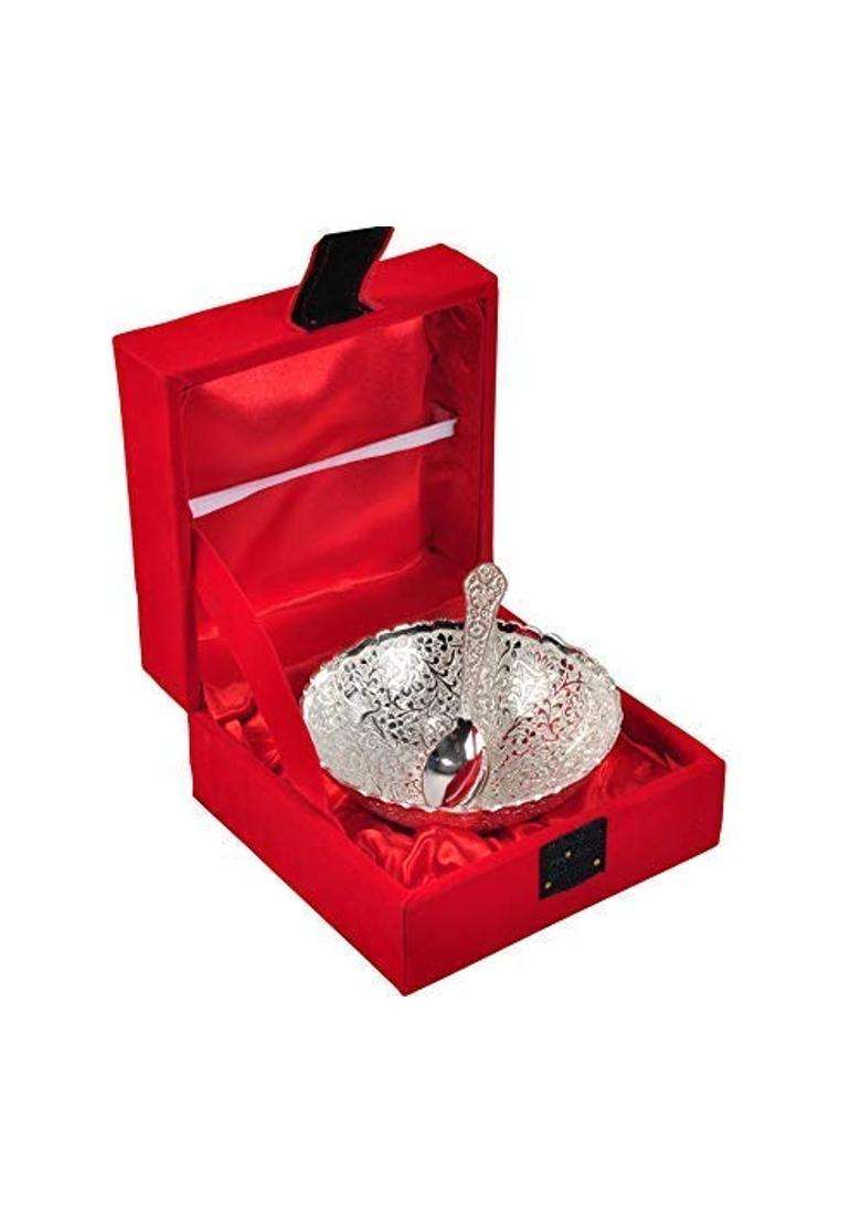 R Ayurveda Copper Silver Single Bowl with Velvet Gift Box - Set with Bowl and Spoon in Box | 2-Piece Set - Indya