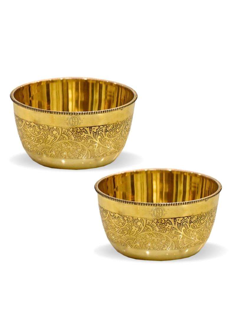 DSH CRAFTING YOUR CURIOSITY DSH Brass Bowl Pure Brass Embossed Design Lunch Bowl - Indya