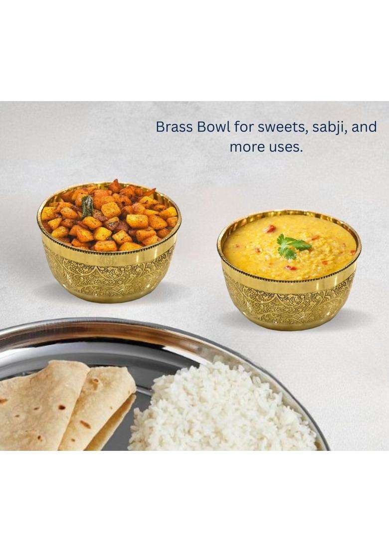 DSH CRAFTING YOUR CURIOSITY DSH Brass Bowl Pure Brass Embossed Design Lunch Bowl - Indya