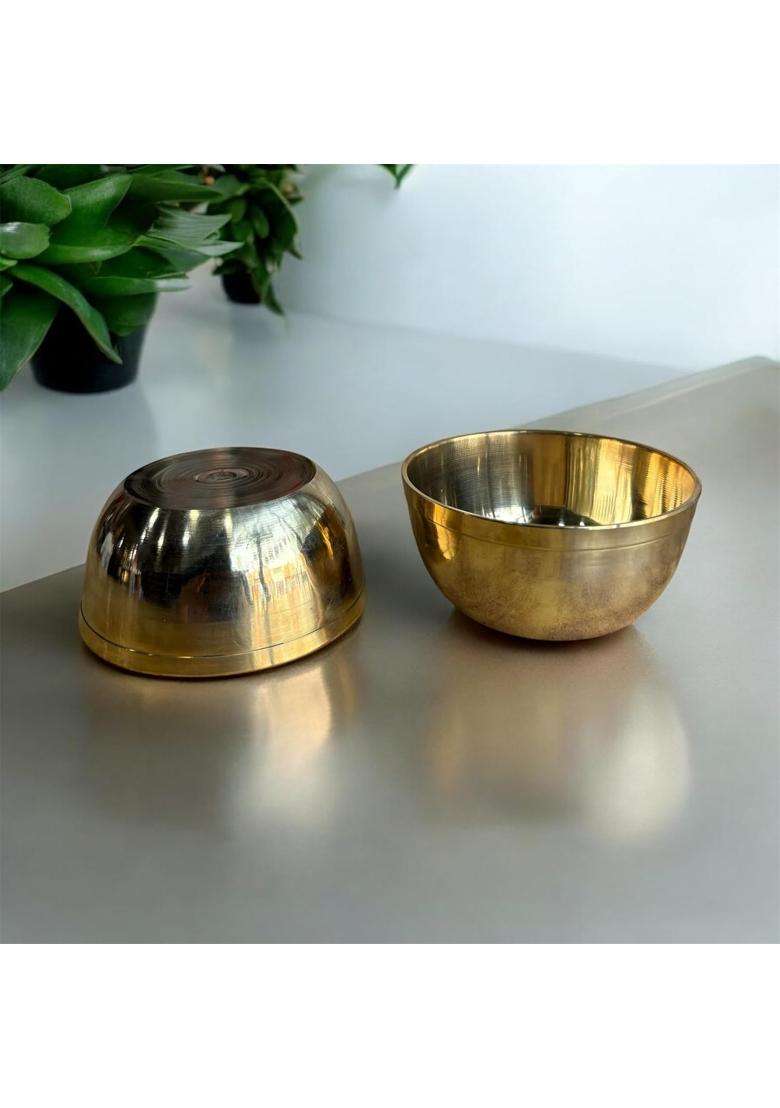GBW Brass Bowl Plain Set of Brass Katori Plain Traditional Pital Bowl Dessert Bowl | 250 ml | 8.5 fl oz | 2-Piece Set - Indya