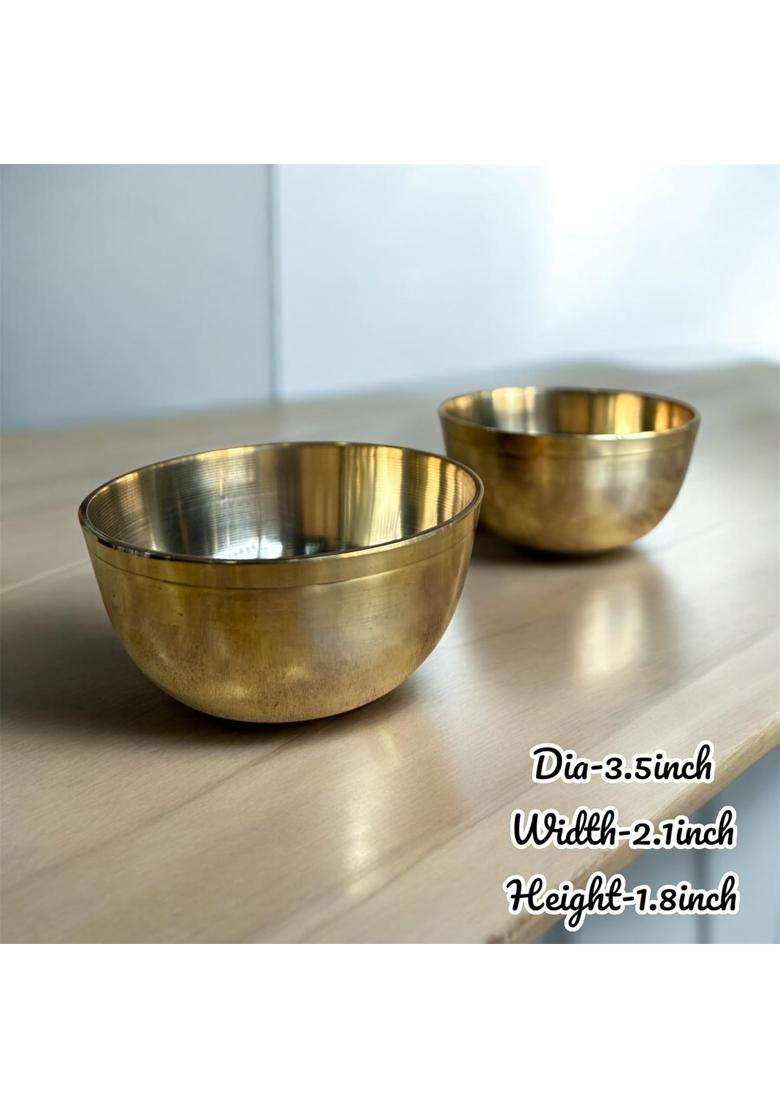 GBW Brass Bowl Plain Set of Brass Katori Plain Traditional Pital Bowl Dessert Bowl | 250 ml | 8.5 fl oz | 2-Piece Set - Indya