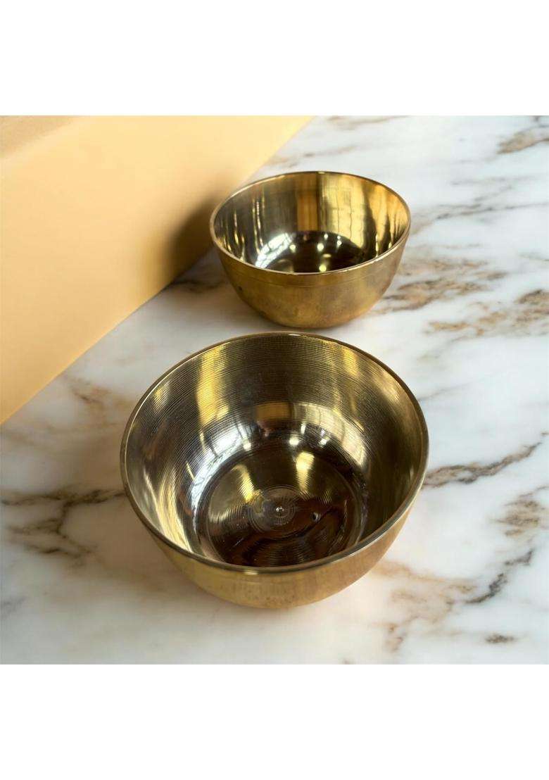 GBW Brass Bowl Plain Set of Brass Katori Plain Traditional Pital Bowl Dessert Bowl | 250 ml | 8.5 fl oz | 2-Piece Set - Indya