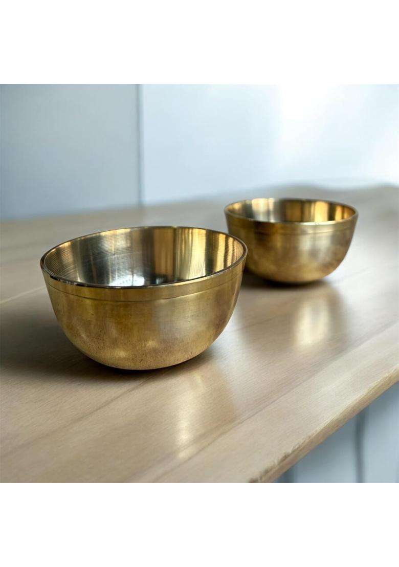 GBW Brass Bowl Plain Set of Brass Katori Plain Traditional Pital Bowl Dessert Bowl | 250 ml | 8.5 fl oz | 2-Piece Set - Indya