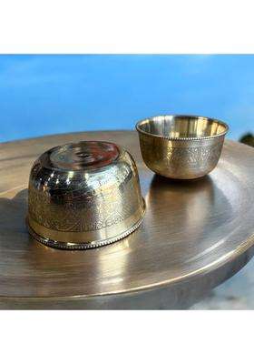 GBW Pure Brass Embossed Design Bowl Pcs Pital Ki Katori Brass Bowl | 350 ml | 11.8 fl oz | 2-Piece Set