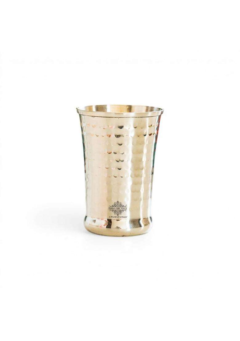 INDIAN ART VILLA Brass Hammered Drinking Glass | 350 ml | 11.8 fl oz - Indya