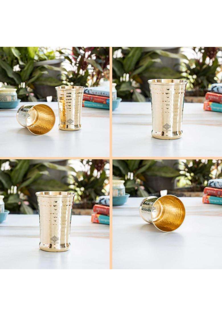 INDIAN ART VILLA Brass Hammered Drinking Glass | 350 ml | 11.8 fl oz - Indya
