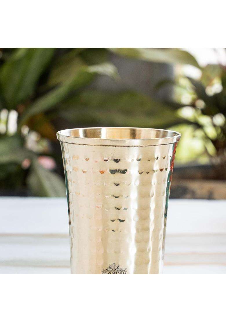 INDIAN ART VILLA Brass Hammered Drinking Glass | 350 ml | 11.8 fl oz - Indya