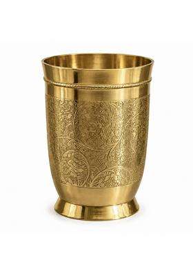 Copper-Master 100 Pure Brass Daana Etched Drinking Glass Tumbler | 300 ml | 10.1 fl oz