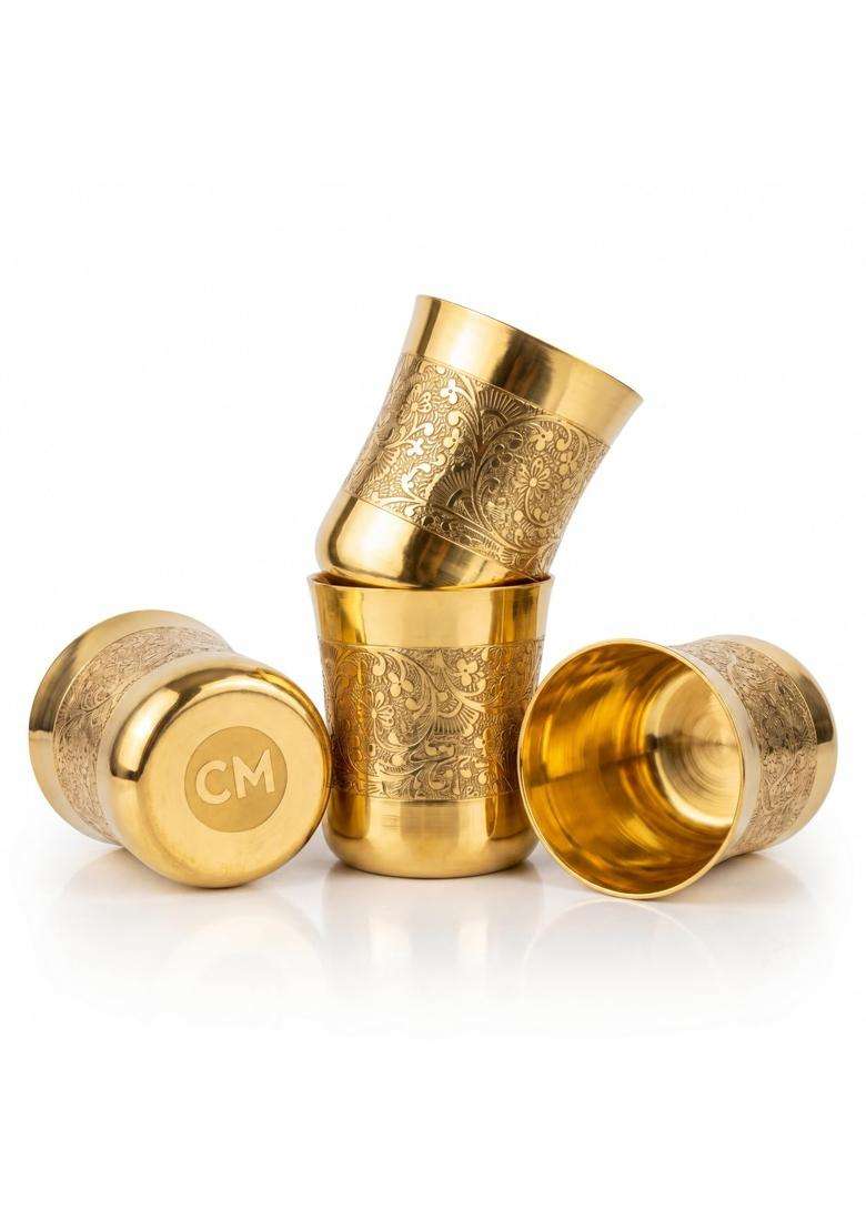 Copper-Master Pure Heavy Brass Drinking Glasses | Pack of 4 | Handcrafted - Indya