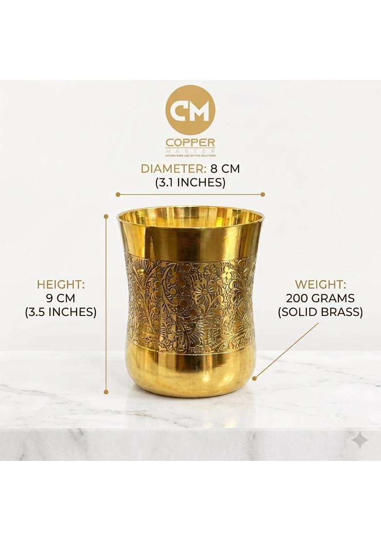 Copper-Master Pure Heavy Brass Drinking Glasses | Pack of 4 | Handcrafted - Indya