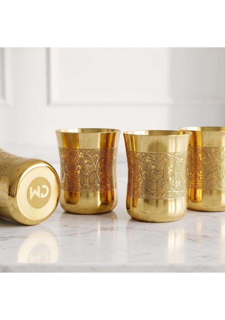 Copper-Master Pure Heavy Brass Drinking Glasses | Pack of 4 | Handcrafted - Indya