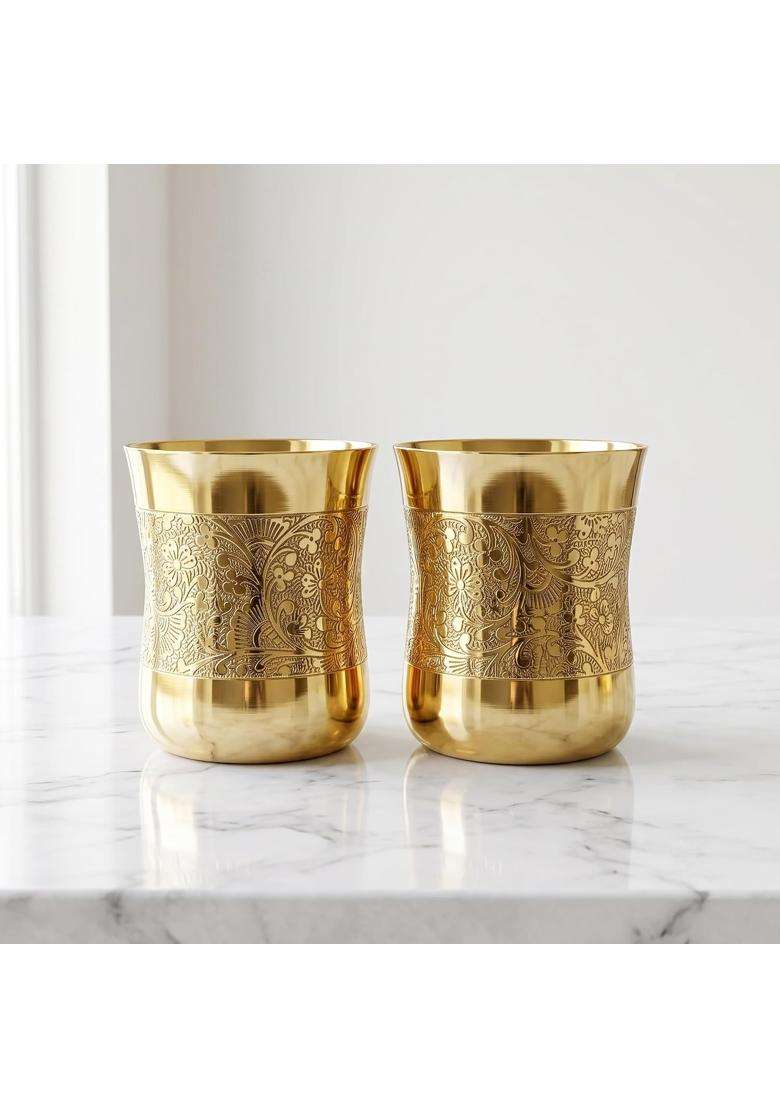 Copper-Master Pure Heavy Brass Glass Tumbler for Drinking Serving Water and Beverages | 300 ml | 10.1 fl oz - Indya