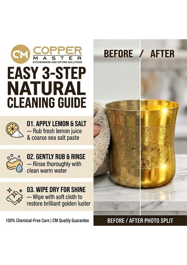 Copper-Master Pure Heavy Brass Glass Tumbler for Drinking Serving Water and Beverages | 300 ml | 10.1 fl oz - Indya