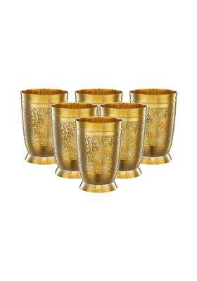 Solimo Amazon Brand Solimo Pure Brass Glass Tumbler with Embossed Design | 250 ml | 8.5 fl oz | 6-Piece Set