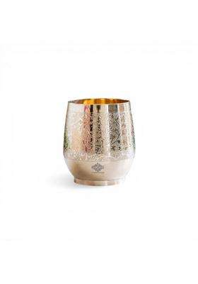 INDIAN ART VILLA Embossed Flower Design Brass Glass Tumbler | 300 ml | 10.1 fl oz