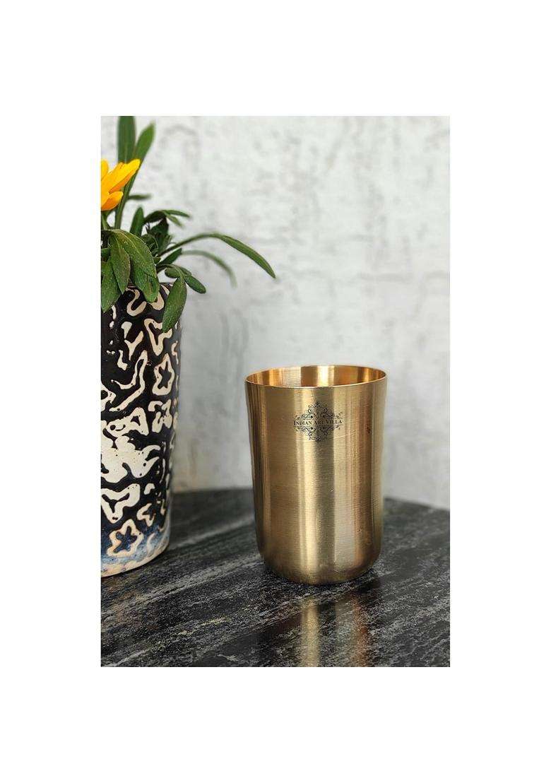 INDIAN ART VILLA Brass Round Glass Tumbler with Matt Finish | 300 ml | 10.1 fl oz | Handcrafted - Indya