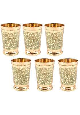 THE HEALING STORE Handcrafted Pure Brass Eaching Drinking Glass | 400 ml | 13.5 fl oz | 6-Piece Set