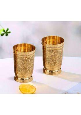 DSH CRAFTING YOUR CURIOSITY DSH Pure Brass Glass Tumbler Embossed Design Mughlai Style Glass | 300 ml | 10.1 fl oz