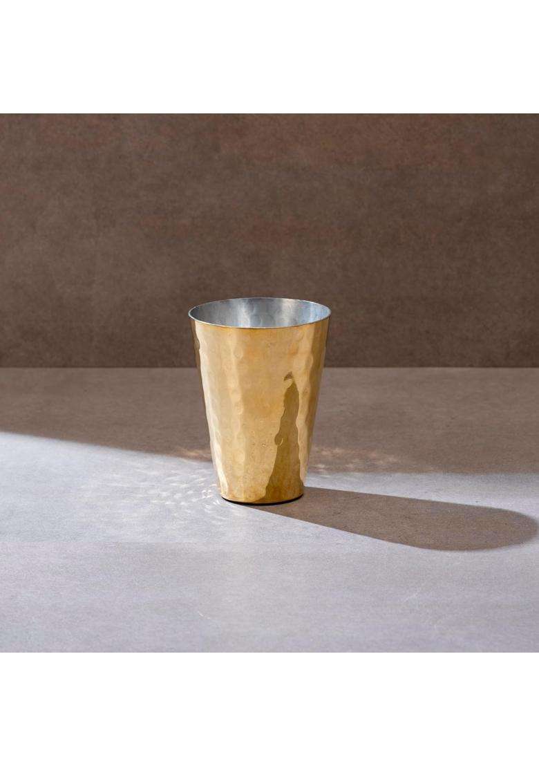 P-TAL Brass Glass Tumbler for Drinking and Serving Water with Ayurvedic Health | 350 ml | 11.8 fl oz | 2-Piece Set - Indya