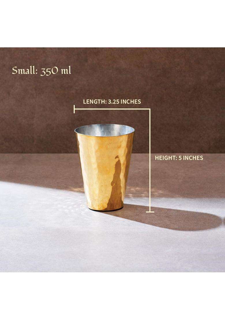 P-TAL Brass Glass Tumbler for Drinking and Serving Water with Ayurvedic Health | 350 ml | 11.8 fl oz | 2-Piece Set - Indya