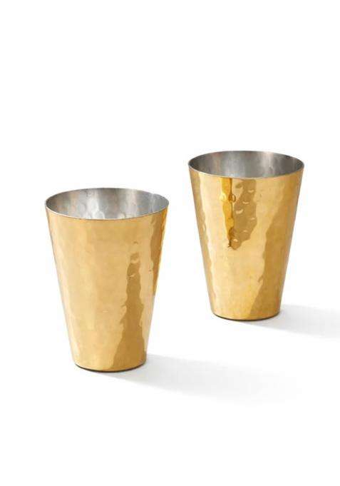 P-TAL Brass Glass Tumbler for Drinking and Serving Water with Ayurvedic Health | 350 ml | 11.8 fl oz | 2-Piece Set