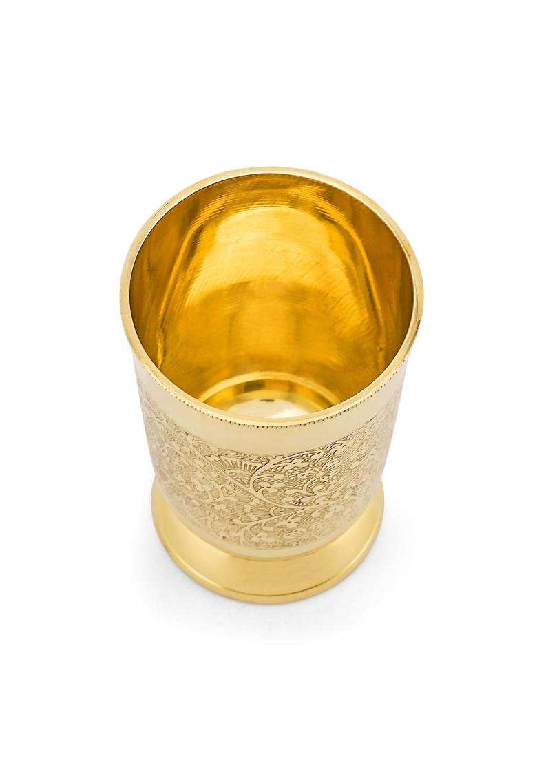 Brass Globe Etched Brass Drinking Glass - Indya
