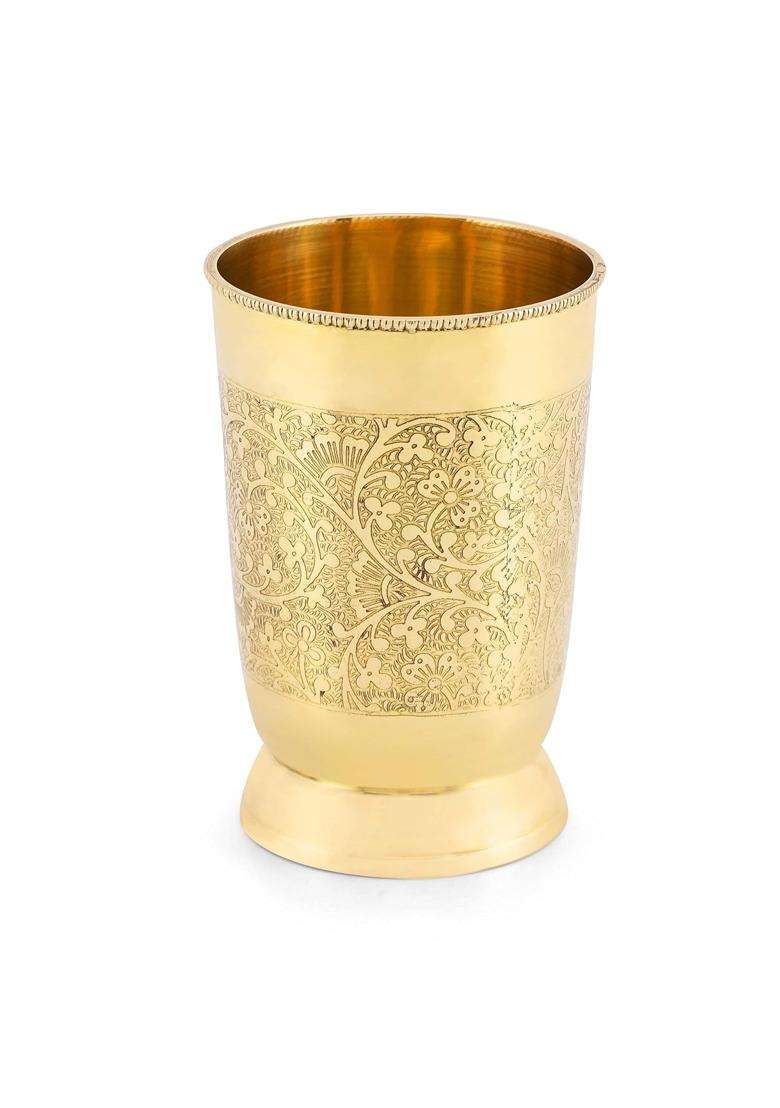 Brass Globe Etched Brass Drinking Glass - Indya