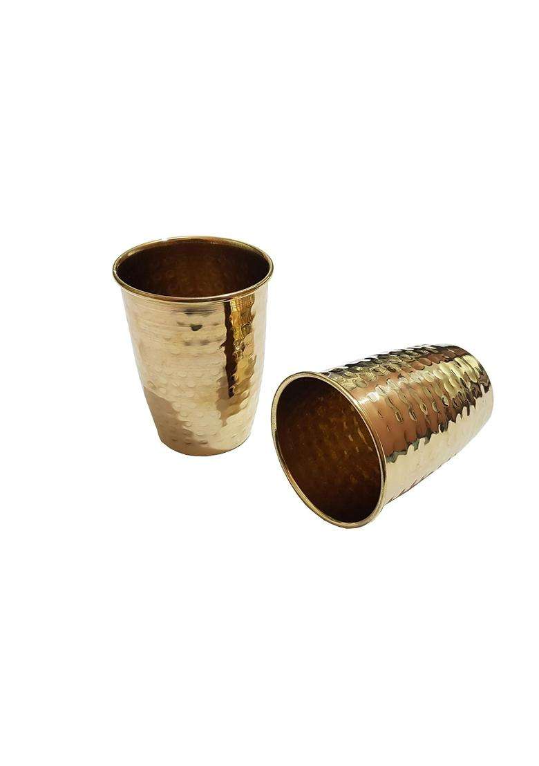 Pure Source India Pure Brass Lassi Glass Tumbler | 250 ml | 8.5 fl oz | 2-Piece Set - Indya