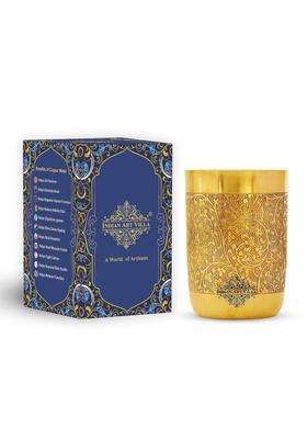 INDIAN ART VILLA Pure Brass Glass Tumbler with Floral Embossed Straight Design | 300 ml | 10.1 fl oz