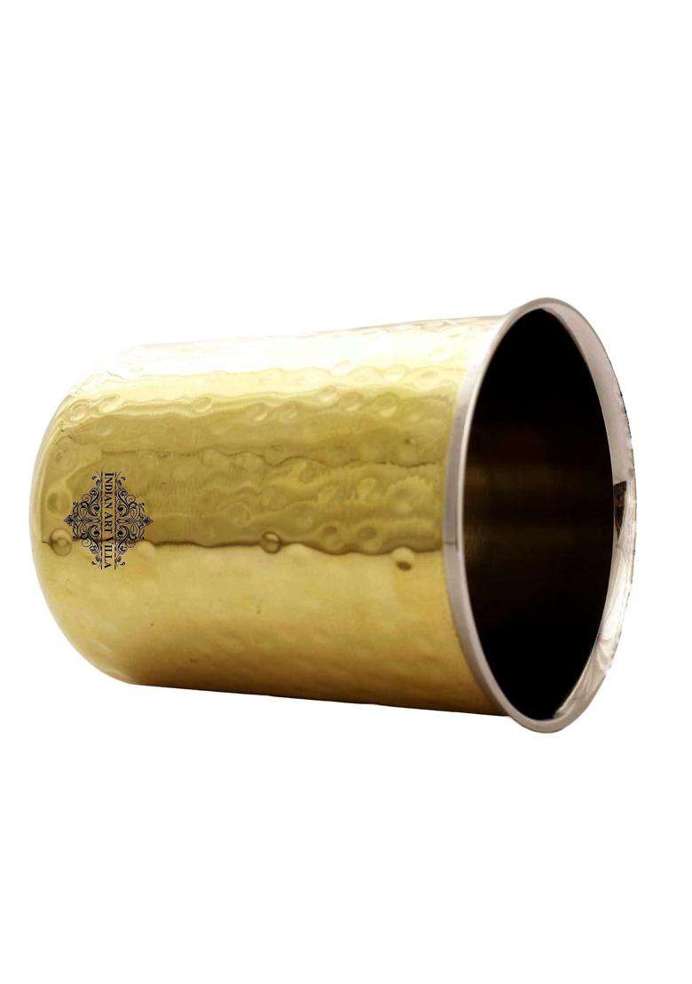 INDIAN ART VILLA Brass Steel Hammered Glass with Brass Finish | 300 ml | 10.1 fl oz - Indya