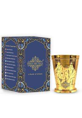 INDIAN ART VILLA Brass Embossed Flower Design Julep Glass | 300 ml | 10.1 fl oz
