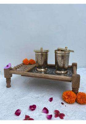 Brass Globe Brass Glass with Lid and Coaster | 2-Piece Set