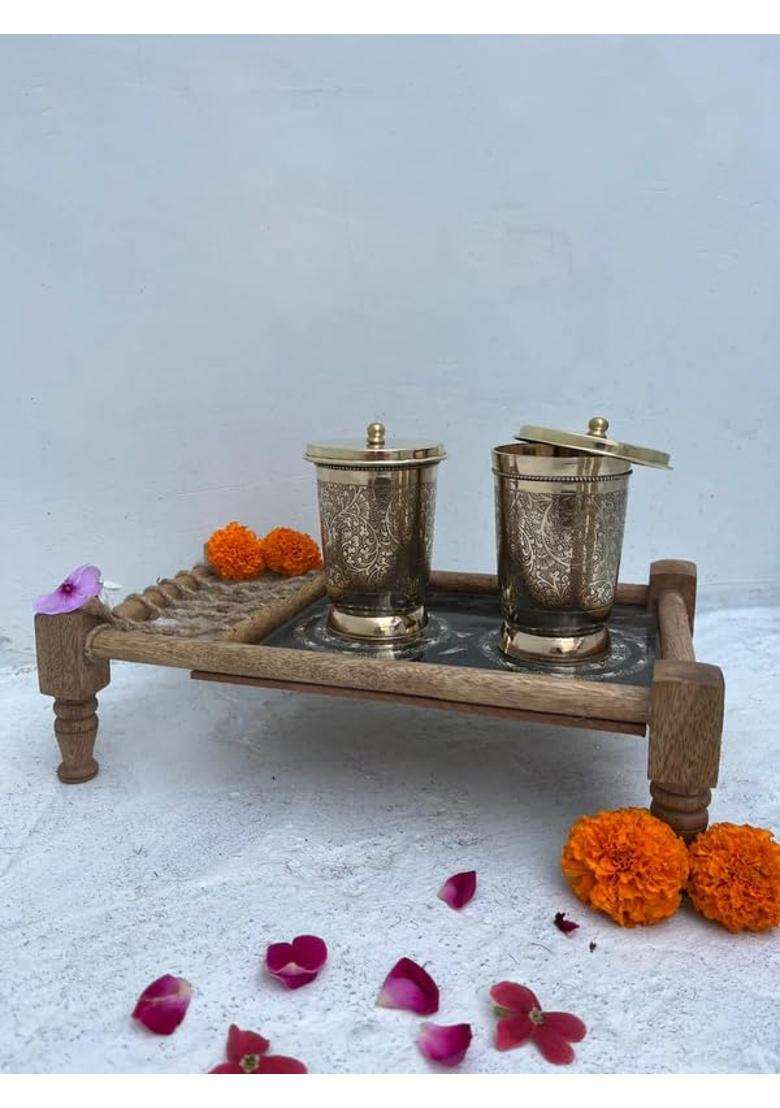 Brass Globe Brass Glass with Lid and Coaster | 2-Piece Set - Indya