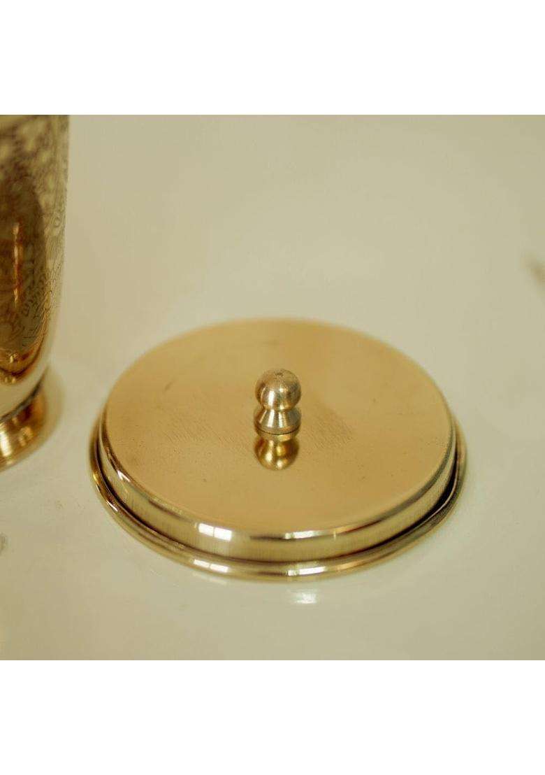 Brass Globe Brass Glass with Lid and Coaster | 2-Piece Set - Indya