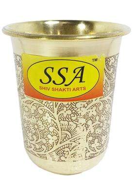 SHIV SHAKTI ARTS Handmade Pure Brass Embossed Glass Tumbler Volume | 200 ml | 6.8 fl oz