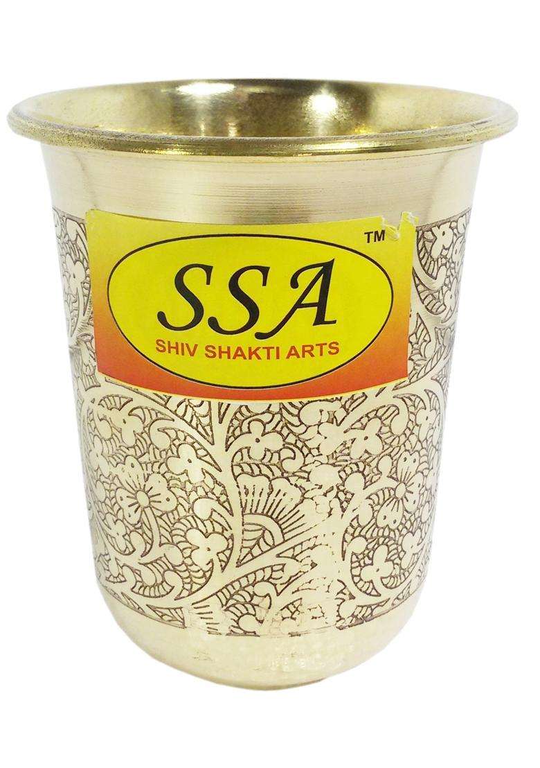 SHIV SHAKTI ARTS Handmade Pure Brass Embossed Glass Tumbler Volume | 200 ml | 6.8 fl oz - Indya