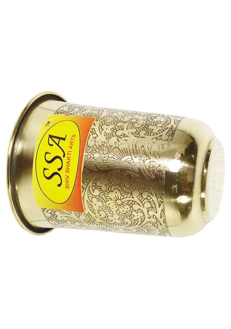 SHIV SHAKTI ARTS Handmade Pure Brass Embossed Glass Tumbler Volume | 200 ml | 6.8 fl oz - Indya