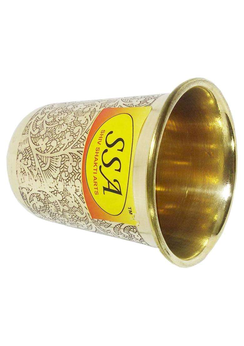 SHIV SHAKTI ARTS Handmade Pure Brass Embossed Glass Tumbler Volume | 200 ml | 6.8 fl oz - Indya