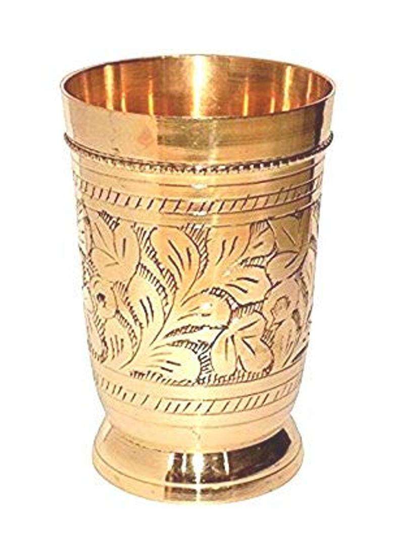 Karmbhumi M and V Craft PURE Brass Designed Glass | 300 ml | 10.1 fl oz - Indya