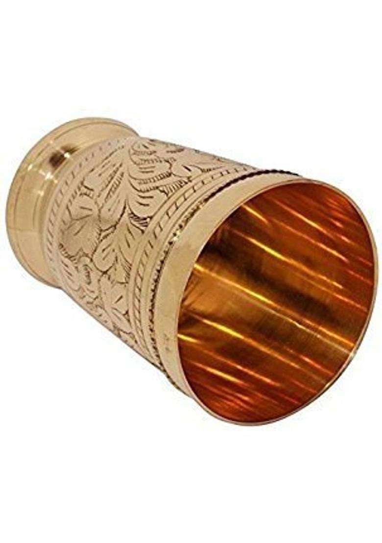 Karmbhumi M and V Craft PURE Brass Designed Glass | 300 ml | 10.1 fl oz - Indya