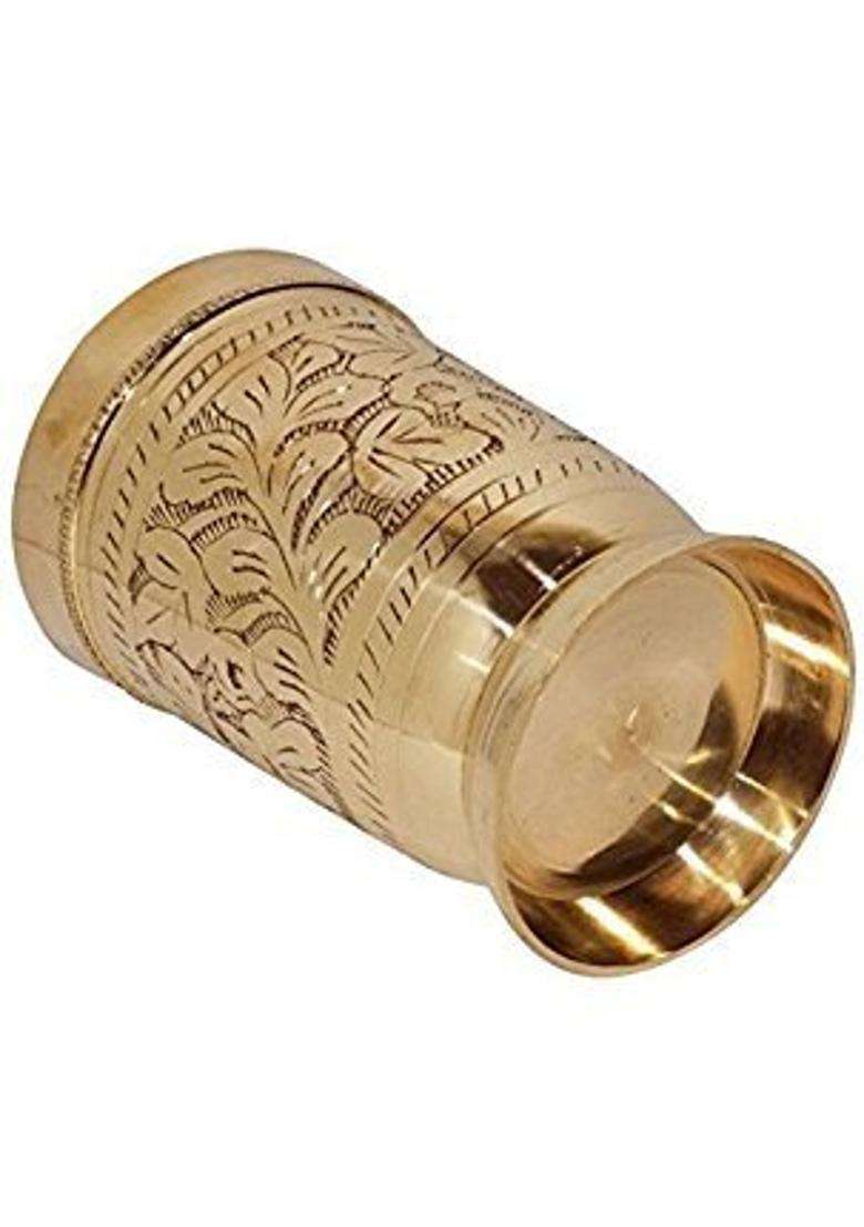 Karmbhumi M and V Craft PURE Brass Designed Glass | 300 ml | 10.1 fl oz - Indya
