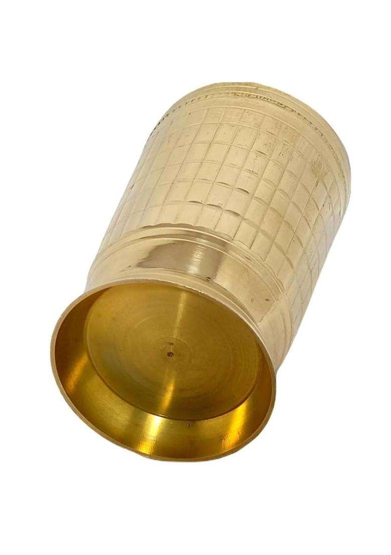 THE HEALING STORE Designer Brass Glass Handcrafted Brass Drinking Tumbler for Water | 300 ml | 10.1 fl oz | Pack of 2 - Indya