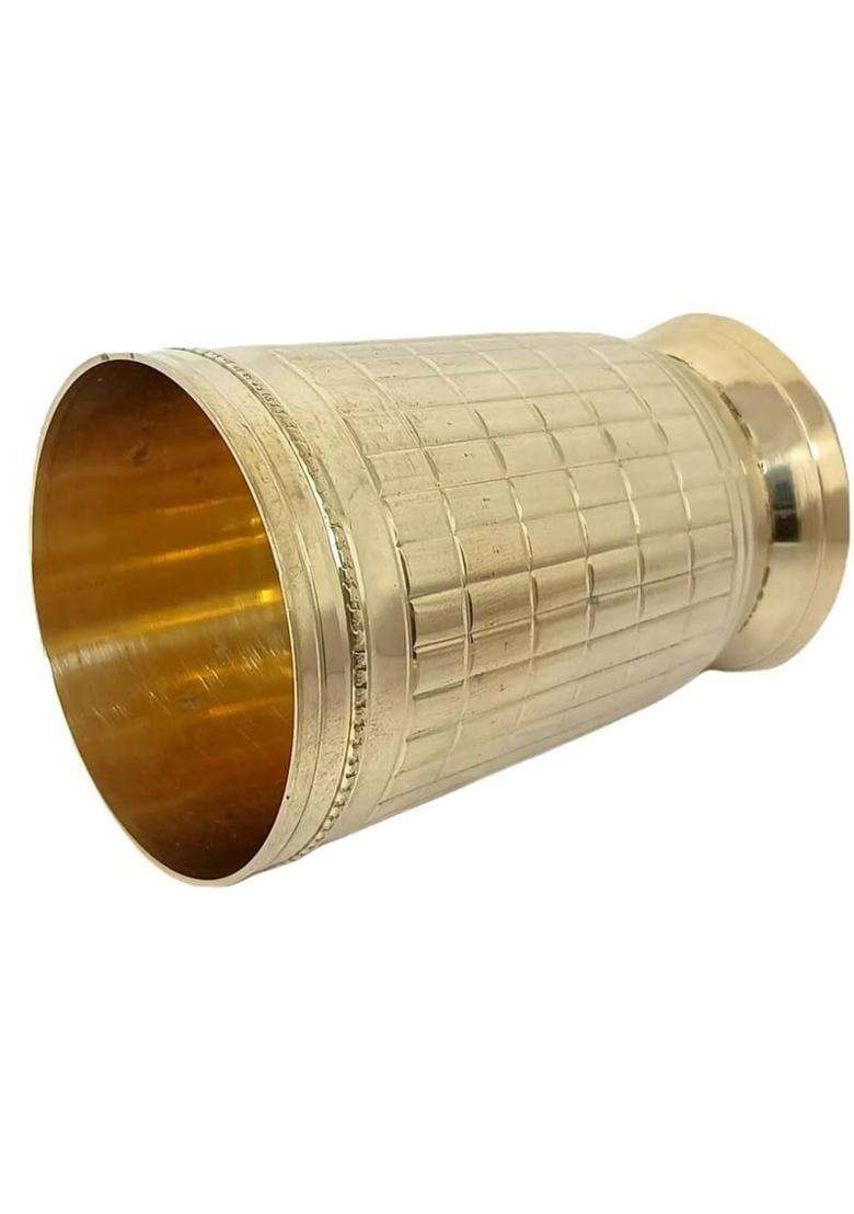 THE HEALING STORE Designer Brass Glass Handcrafted Brass Drinking Tumbler for Water | 300 ml | 10.1 fl oz | Pack of 2 - Indya